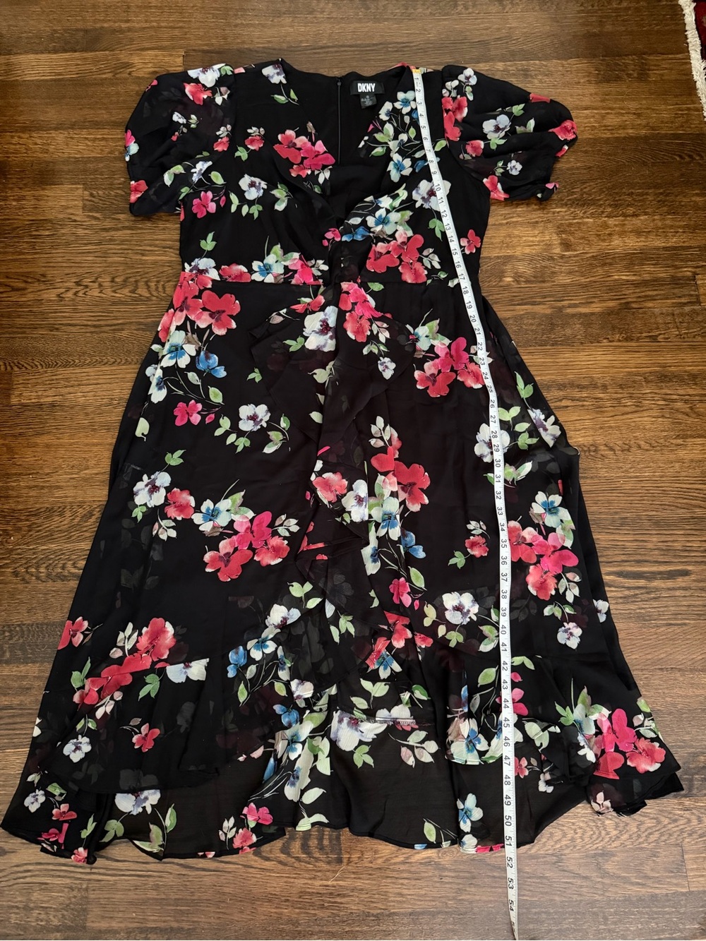 DKNY Black Floral Dress with Pink & Blue Flowers - Picture 7 of 7
